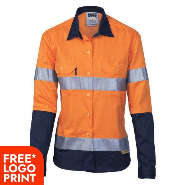 Womens HiVis Two Tone Drill Long Sleeve Shirt with 3M R/Tape Thumbnail